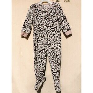 Baby Girl Leopard Print Footed Sleeper Pajama Pink Trim Full Zip 18 Months